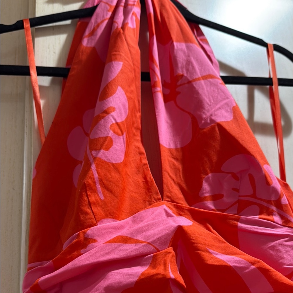 STAUD Red and Pink Floral Halter Dress - Picture 2 of 6